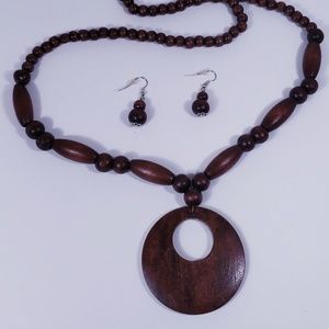 Wooden Beaded Necklace and Earring Set